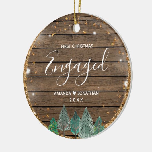 Rustic Wood Pine Trees kerst Keramisch Ornament (Links)