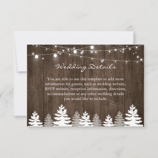 Rustic Wood Pine Trees Wedding Details Kaart (Voorkant)