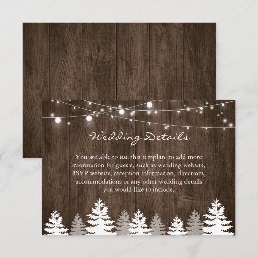 Rustic Wood Pine Trees Wedding Details Kaart (Voorkant / Achterkant)