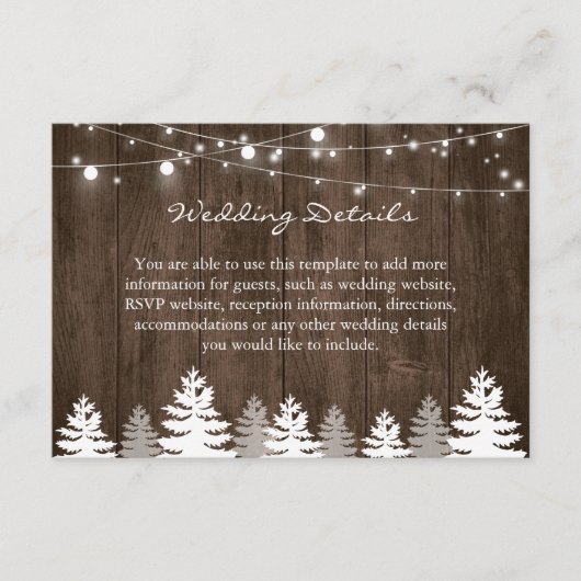 Rustic Wood Pine Trees Wedding Details Receptie Informatiekaartje (Voorkant)