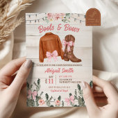 Rustic Wood Pink Boots and Bows Baby Shower Kaart