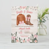 Rustic Wood Pink Boots and Bows Baby Shower Kaart (Staand voorkant)