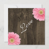 Rustic Wood Pink Daisy Square Wedding Invitting Kaart (Achterkant)