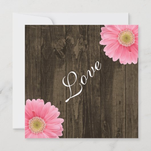 Rustic Wood Pink Daisy Square Wedding Invitting Kaart (Achterkant)