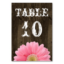 Rustic Wood Pink Daisy Wedding Table Number Card