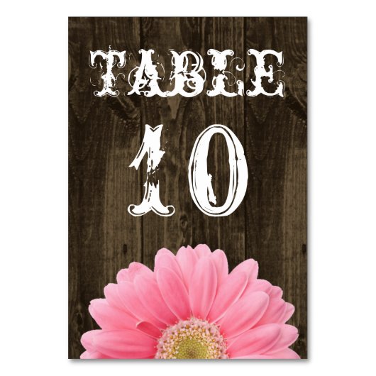 Rustic Wood Pink Daisy Wedding Table Number Card Kaart (Voorkant)