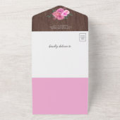 Rustic Wood Pink Floral Balloon Baby shower All In One Uitnodiging (Buitenkant)
