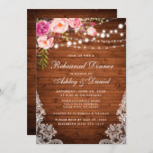 Rustic Wood Pink Floral repesal Dinner Kaart (Voorkant / Achterkant)