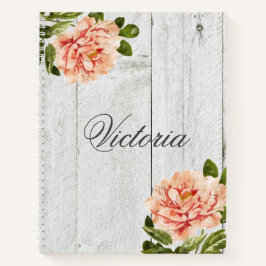 Rustic Wood Pink Floral - Speciaal script Notitieboek