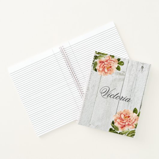 Rustic Wood Pink Floral - Speciaal script Notitieboek (Binnen)