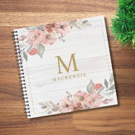 Rustic Wood Pink Floral Watercolor Monogram Notitieboek