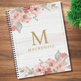 Rustic Wood Pink Floral Watercolor Monogram Notitieboek