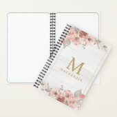 Rustic Wood Pink Floral Watercolor Monogram Notitieboek (Binnen)