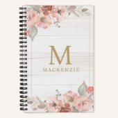 Rustic Wood Pink Floral Watercolor Monogram Notitieboek (Voorkant)