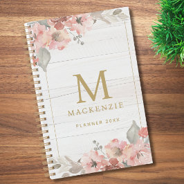 Rustic Wood Pink Floral Watercolor Monogram Planner