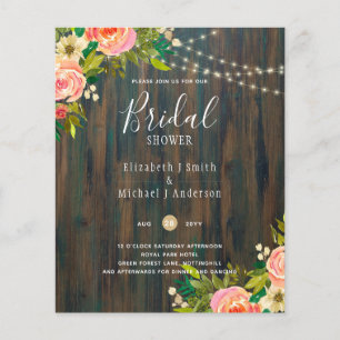 Rustic Wood Pink Floral Wedding VRIJGEZELLENFEEST  Flyer