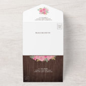 Rustic Wood Pink Floral White Pumpkin Wedding All In One Uitnodiging (Buitenkant)