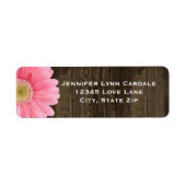 Rustic Wood Pink Gerber Daisy Adresetiketten Etiket (Voorkant)