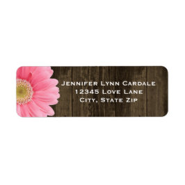 Rustic Wood Pink Gerber Daisy Adresetiketten Etiket