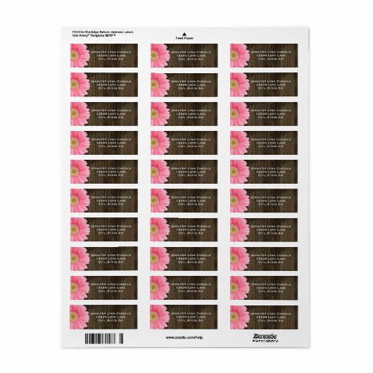 Rustic Wood Pink Gerber Daisy Adresetiketten Etiket (Full Sheet)