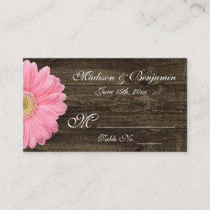 Rustic Wood Pink Gerber Daisy Wedding Place Kaarte Plaatskaartje