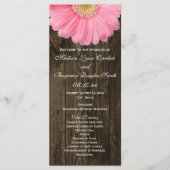 Rustic Wood Pink Gerber Daisy Wedding Programs Programmakaart (Voorkant)