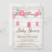 Rustic Wood Pink Mason Jar Branch Girl Baby shower Kaart (Voorkant)