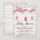 Rustic Wood Pink Mason Jar Branch Girl Baby shower Kaart (Voorkant / Achterkant)
