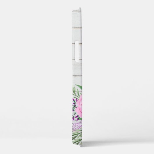 Rustic Wood Pink Peony Waterverf Monogram Case-Mate iPhone Case (Achterkant / Rechts)