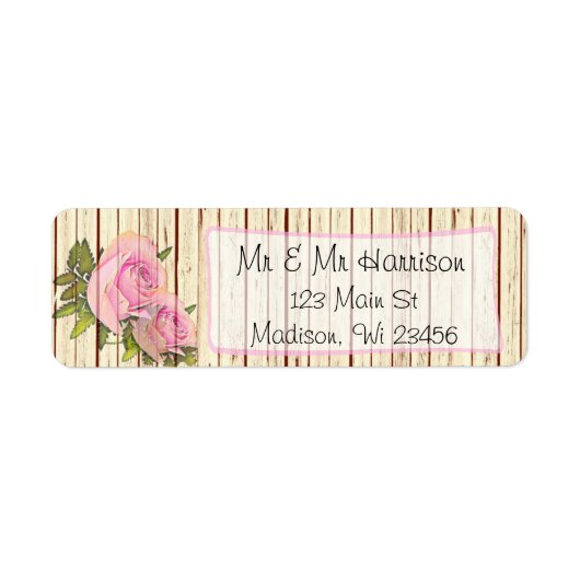Rustic Wood Pink Rose Shabby Return Address Labels (Voorkant)
