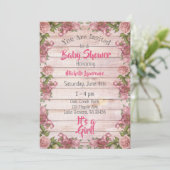 Rustic Wood Pink Roses Baby shower Kaart (Staand voorkant)
