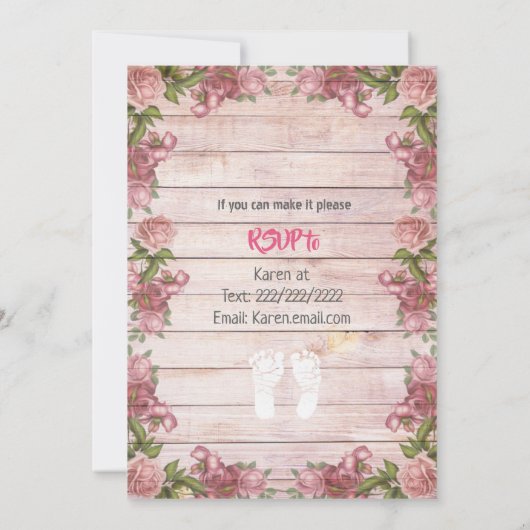 Rustic Wood Pink Roses Baby shower Kaart (Achterkant)