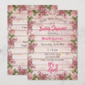 Rustic Wood Pink Roses Baby shower Kaart (Voorkant / Achterkant)