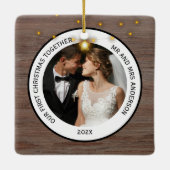Rustic Wood Plank Plaid First Christmas Married Keramisch Ornament (Achterkant)