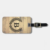 Rustic Wood Planks Black Laurels & Initiaal Letter Bagagelabel (Voorkant horizontaal)