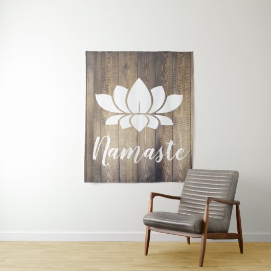 Rustic Wood Planks Namaste White Lotus Yoga Wandkleed (In situ)
