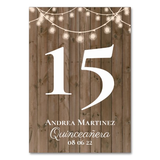 Rustic Wood Planks String of Lights Quinceañera Kaart (Voorkant)