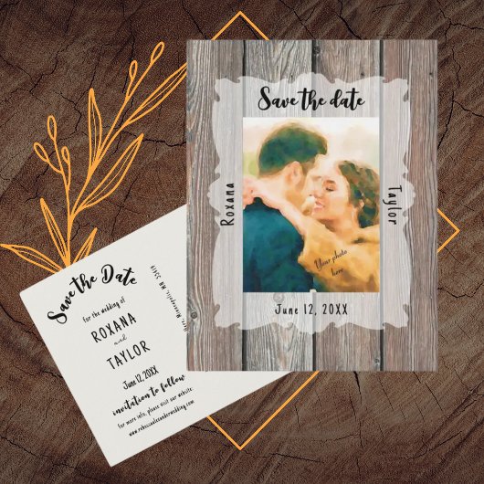 Rustic Wood Planks Wedding Photo Save Date Briefkaart