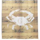 Rustic Wood Planks White Crab | Monogram Douchegordijn (Voorkant)