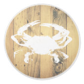 Rustic Wood Planks White Crab | Monogram Keramische Knop (Voorkant)
