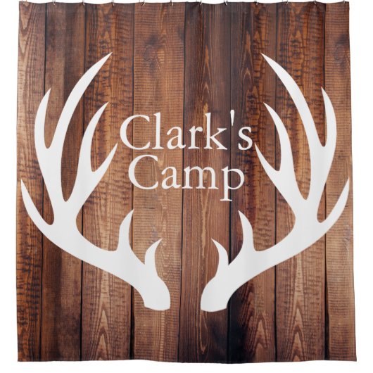 Rustic Wood Planks White Deer Antlers | Aangepast Douchegordijn (Voorkant)