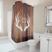 Rustic Wood Planks White Deer Antlers | Aangepast Douchegordijn (In situ)