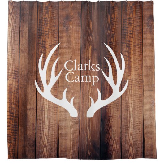 Rustic Wood Planks White Deer Antlers | Aangepast Douchegordijn (Voorkant)
