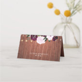 Rustic Wood Plum Floral String Lights Wedding Plaatskaartje (Achterkant)