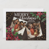 Rustic Wood Poinsettia Floral Confetti Kerstmis Feestdagenkaart (Voorkant)