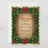 Rustic Wood Poinsettia Holly Wreath Christmas Kaart (Voorkant)