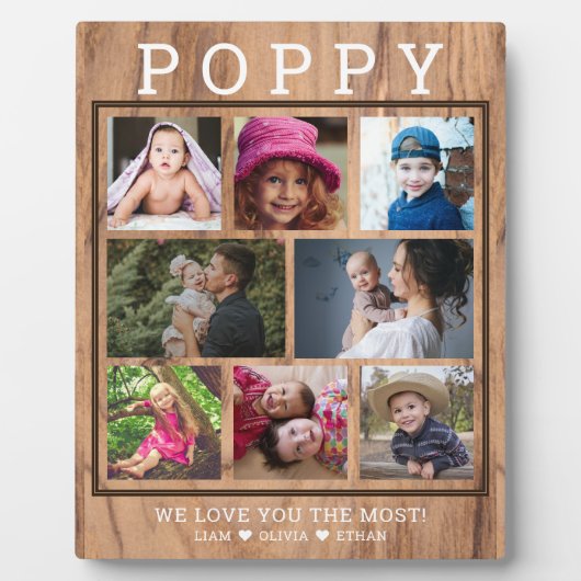 Rustic Wood Poppy We houden van je 8 Foto Collage Fotoplaat (Voorkant)