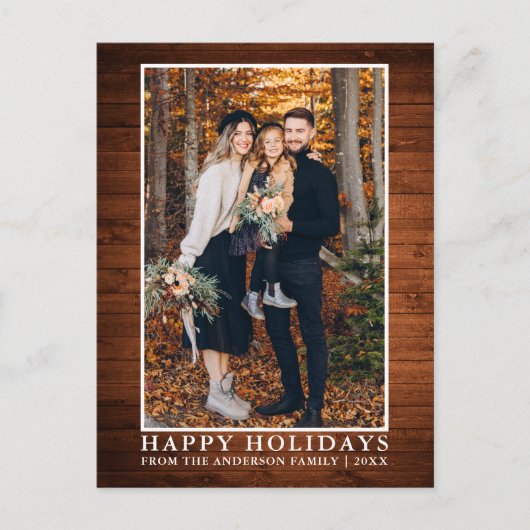 Rustic Wood Prettige feestdagen Foto Briefkaart (Voorkant)
