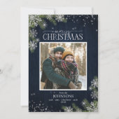 Rustic Wood Pset Snowflakes Merry-kerstfoto Feestdagenkaart (Voorkant)