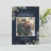 Rustic Wood Pset Snowflakes Merry-kerstfoto Feestdagenkaart (Staand voorkant)
